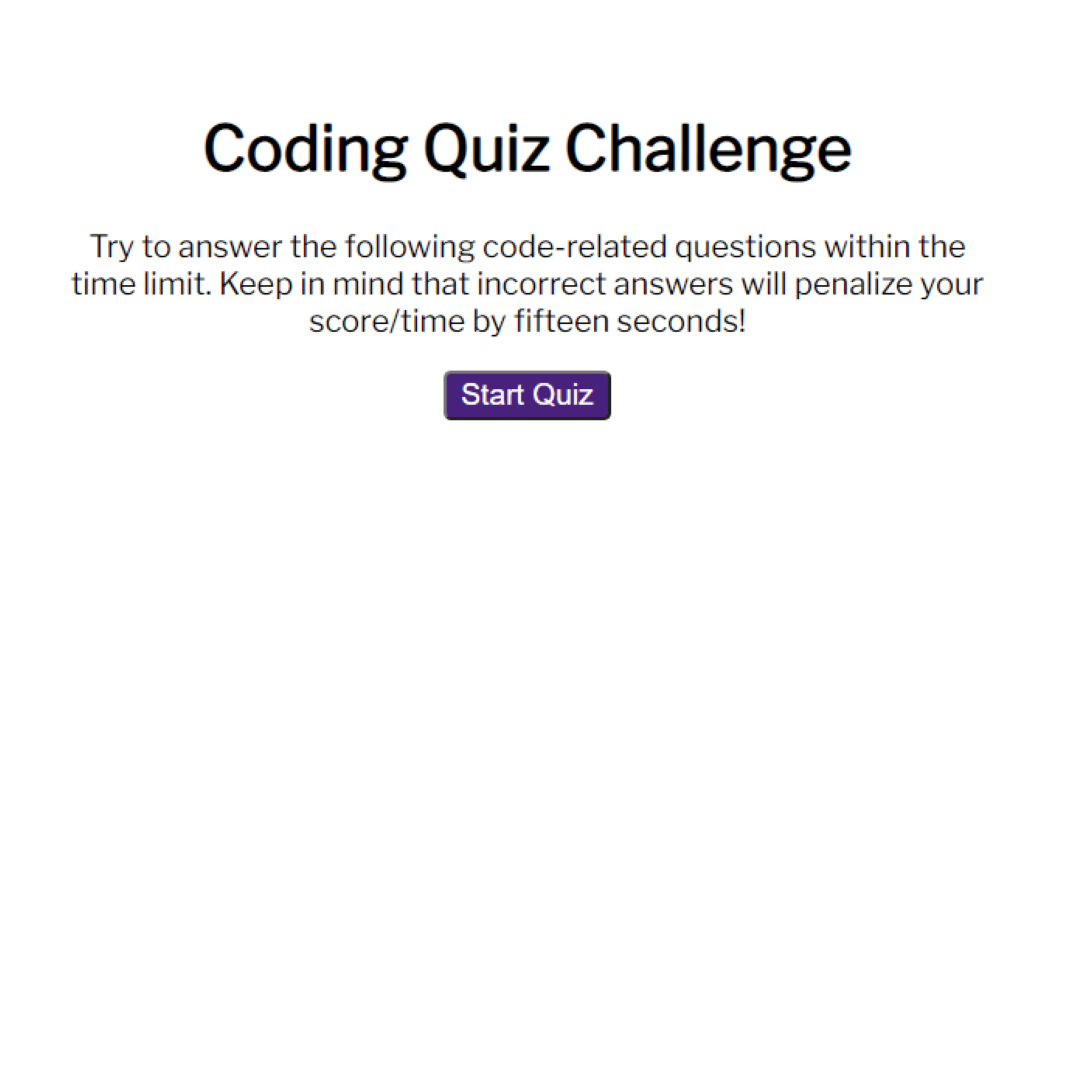 JavaScript Coding Quiz Screenshot